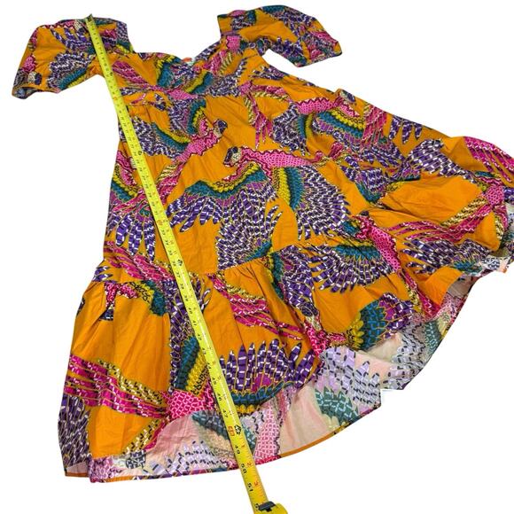 NWT FARM RIO Beaded Macaws Puff Sleeve Midi Dress Large Colorful Resortwear - Picture 8 of 8